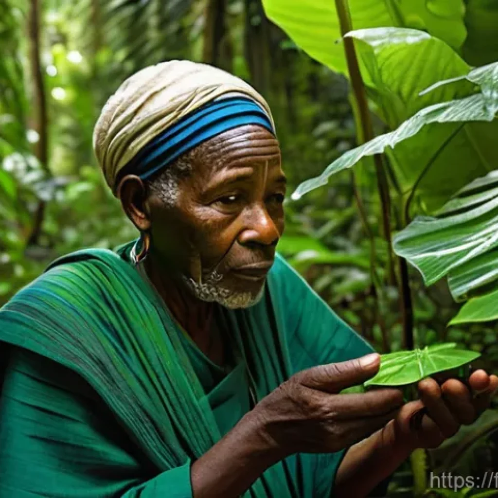 라이베리아의 전통적인 건강 치료법 - **Prompt:** A wise, elderly Liberian traditional healer, with deep lines of experience on their face...