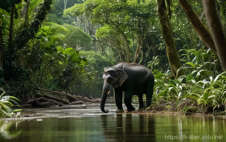 라이베리아의 환경 문제와 산림 보호 - **Prompt:** A wide-angle, photorealistic shot of the dense, vibrant Upper Guinean rainforest in Libe...