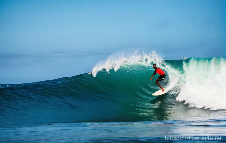 라이베리아의 해변과 서핑 명소 - **Prompt: Surfing the Serene Waves of Robertsport**
A wide-angle, high-definition photograph cap...