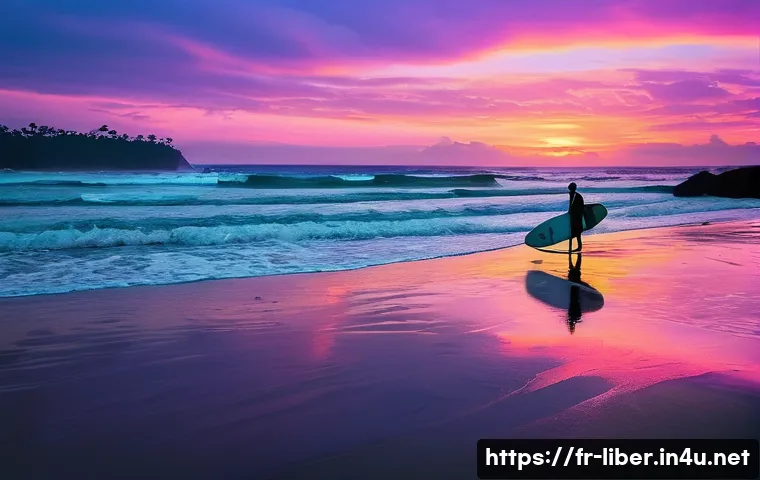 라이베리아 vs 가나 관광지 비교 - **Prompt:** A serene, untouched beach at Robertsport, Liberia, at sunset. The sky is painted with vi...