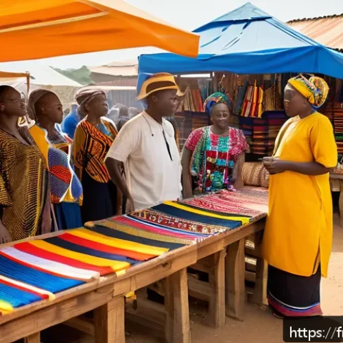 Home 31 라이베리아에서 기념품 구매 추천 - A vibrant Liberian artisan market scene showcasing colorful traditional kente textiles displayed on ...