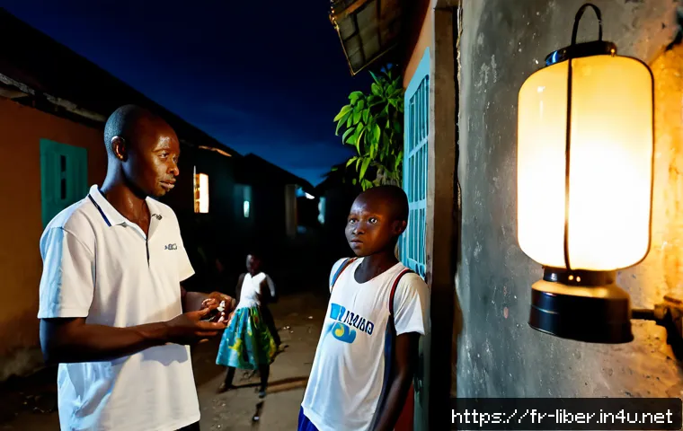 Home 17 라이베리아의 전기 및 에너지 공급 문제 - Photorealistic documentary-style scene in a residential neighborhood in Monrovia, Liberia, showing a...